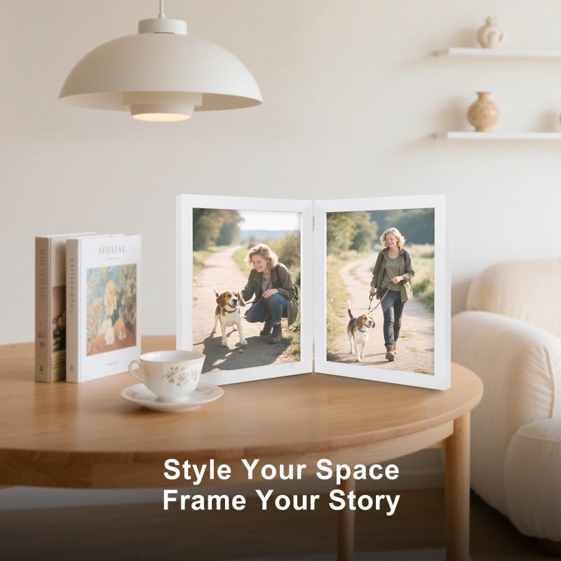 Forev 8x10 Double Picture Frame Wooden Hinged Photo Frame Definition Glass Stand Vertically on Desktop or Tabletop White - Image 5